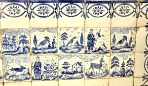 Several centuries old Japanese tiles cover the kitchen walls.