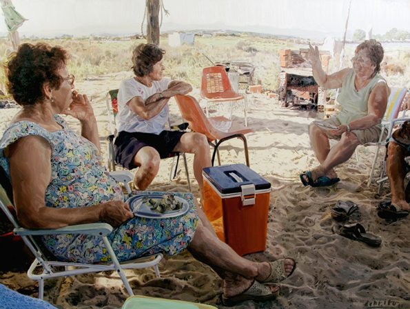 Women on Faro beach (2011), oil on canvas, 74inx96in